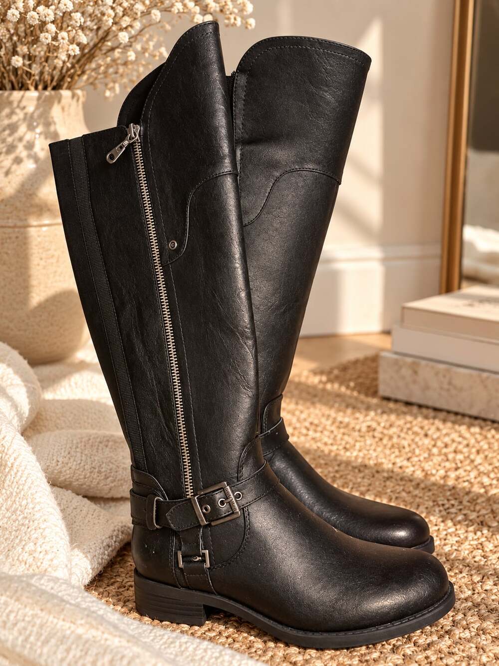G By Guess Riding Boots Size 6M Black Knee High Moto Zip